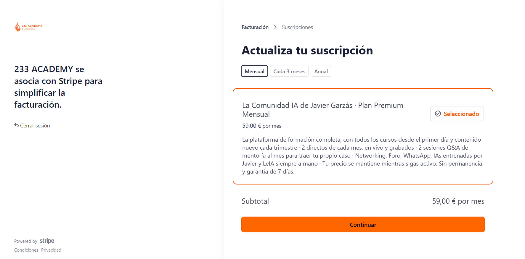Modalidades Premium: mensual, trimestral y anual